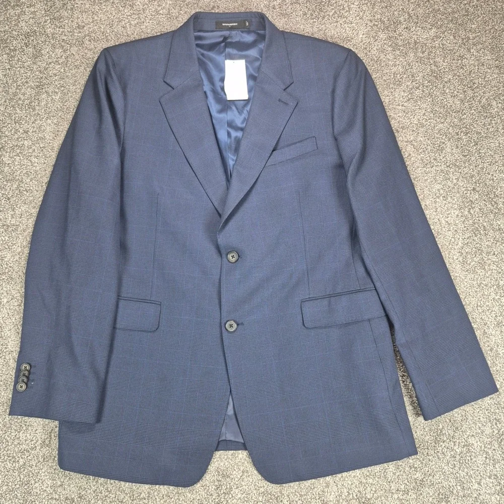 NWT Banana Republic Suit Mens 46L Blue Glen Plaid Prince of Wales Wool Blend
